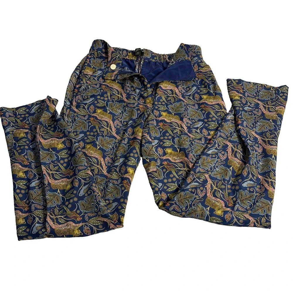 J Crew 100% Silk Full-Length Easy Pant | Botanical Cheetah Print Size 00